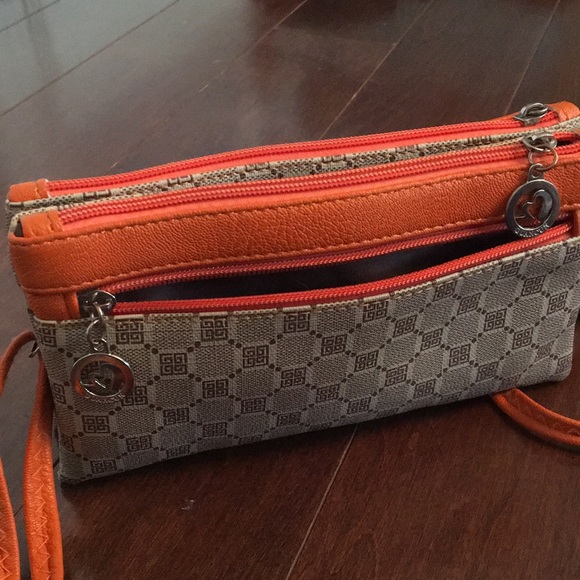 Guancun orange & brown patterned cross-body purse - Picture 3 of 4